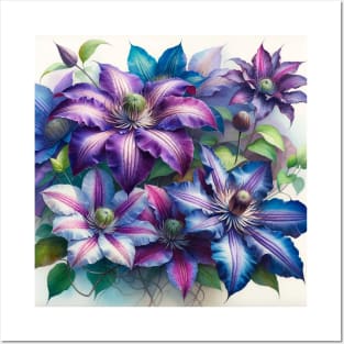 Vibrant Clematis Decor - Watercolor Flower Posters and Art